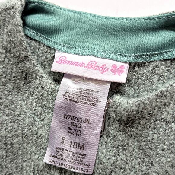 Bonnie Baby Infant Toddler Sage Green Zip Cardigan Rib Knit |  Size 18 Months - Picture 3 of 6